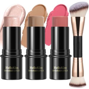 Hilareco 3 Pcs Cream Contour Stick Makeup Kit, Shades with Highlighter, Blush and Bronzer Contour Stick <br> مجموعة مكياج من 3 عصي كونتور كريمية، تشمل هايلايتر، بلاش وبرونزر لنحت الوجنتين